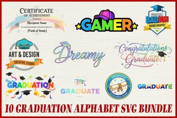 10 Graduation Alphabet SVG Bundle: A Vibrant Graphic Design Asset for Local Branding