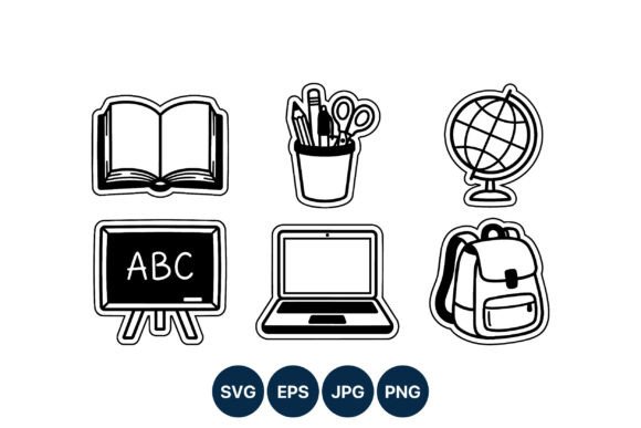 Black and White School Supplies Vector Review for Real Embroidery Projects