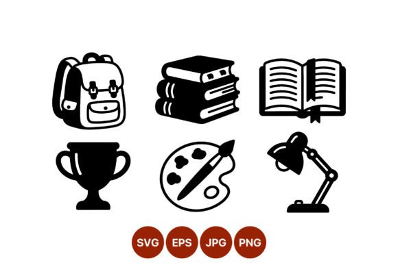 Black White School Icons Set Graphics