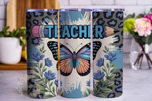Blue Butterfly Teacher 20oz Tumbler Wrap Graphics