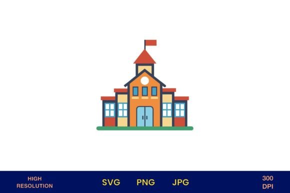 Bright School House Icon with Flag: A Versatile Embroidery Design for Real Projects