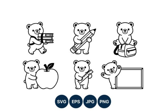 Cute Bear Black and White School Graphics