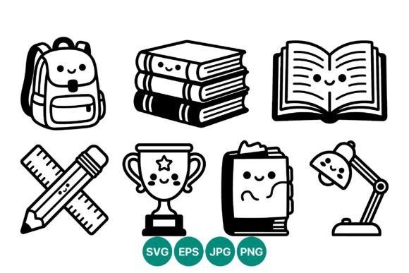 Cute Black and White School Supplies: A Playful Graphic Design Asset for Modern Marketing