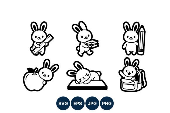 Cute Bunny School Supplies Vector Set: A Versatile Graphic Design Asset for Handmade Creations