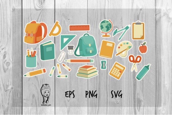 Cute School Supplies Stickers, Backpack Graphics