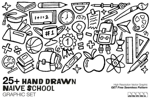 Hand Drawn Naive School Graphic Set: Graphics for Creative Projects