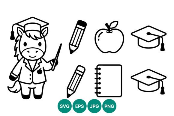 Horse Teacher School Elements Vector: A Versatile Illustration for Graphics and Merchandise