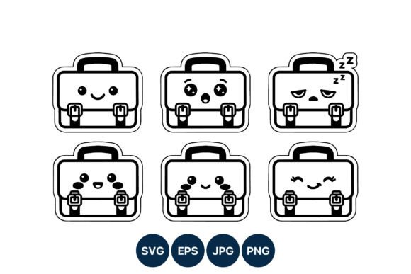 Kawaii School Bag Faces Vector Set