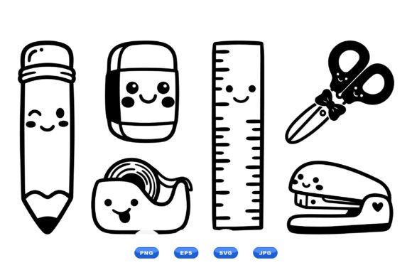 Kawaii School Supplies Clipart: Graphics for Playful Branding