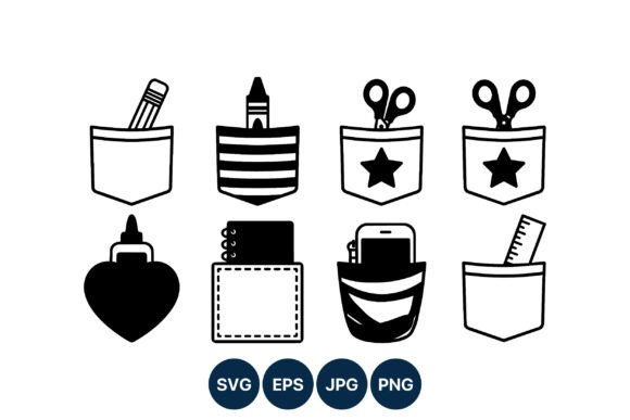 Pocket Set with School Supplies: A Versatile Graphic Design Asset for Modern Branding