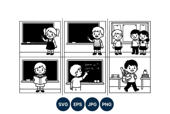 School Children Black White Classroom Graphics