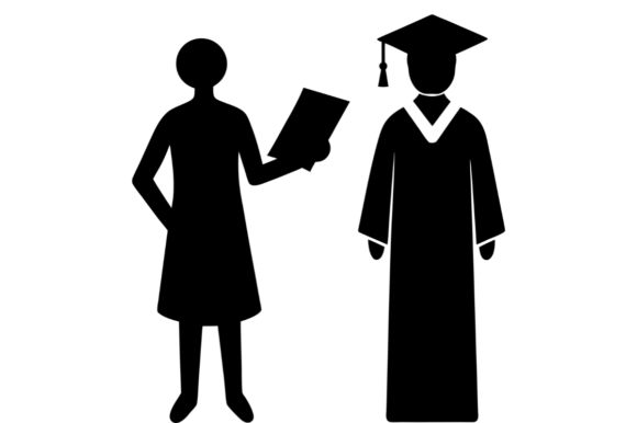 Silhouettes of Teacher Holding Book Graphics
