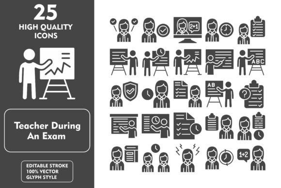 Teacher During an Exam Glyph Icon Graphics